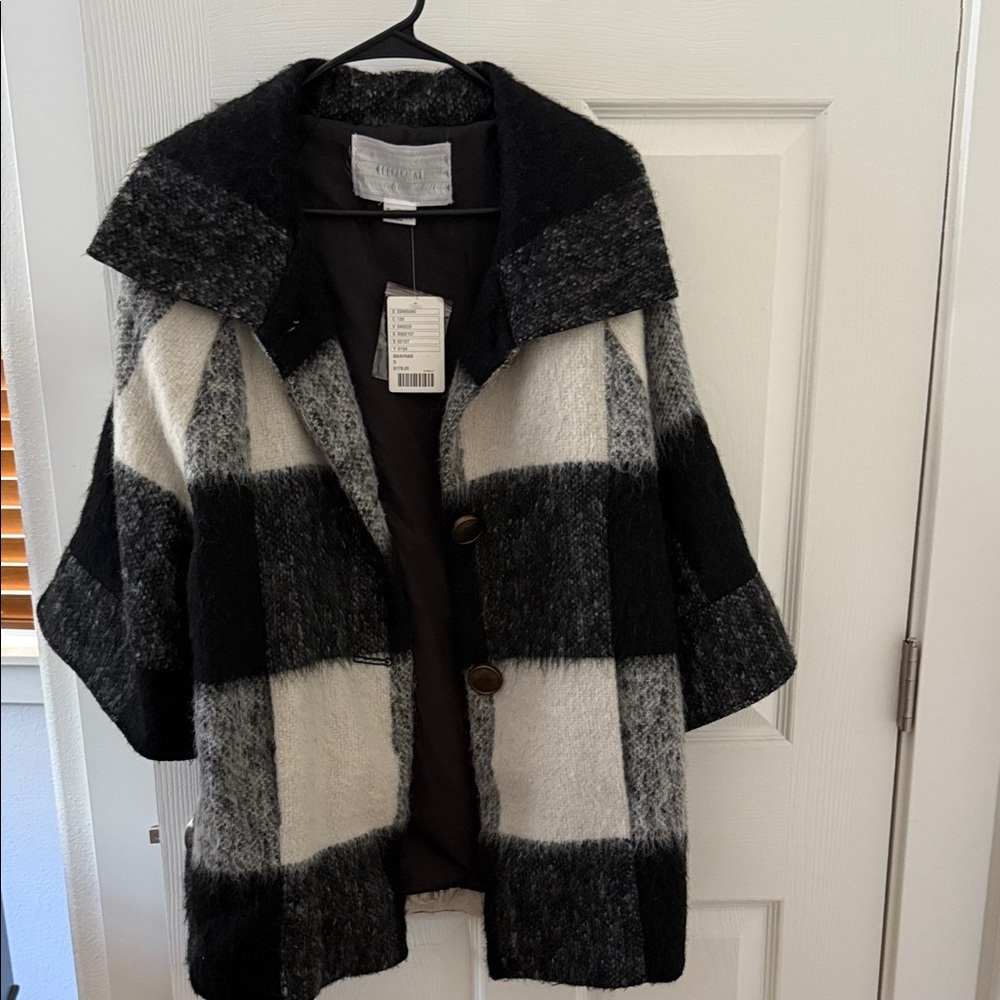Cooperative Black and White Checkered Cape Jacket